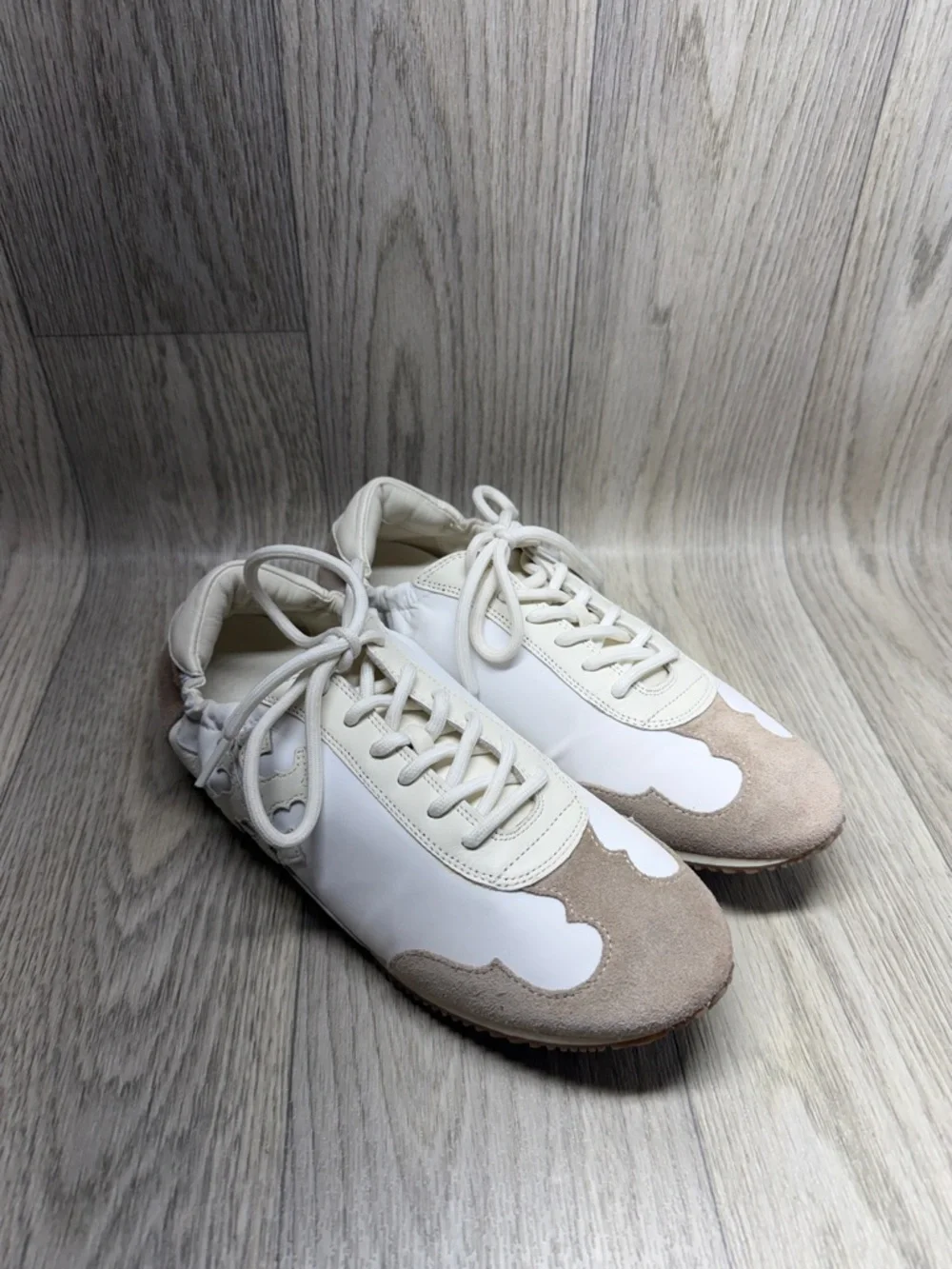 Tory Burch White and Beige Suede-Trim Sneakers